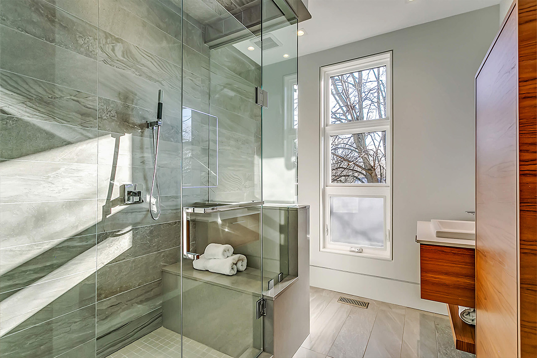 Calgary vinyl window installation in bathroom